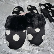 NWT Women's Victoria's Secret Black White Polka Dot Slippers Size Large