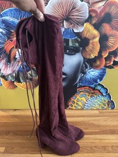 Burgundy Faux Suede Over the Knee Boots, Block Heel, Round Toe, Tie  Zip