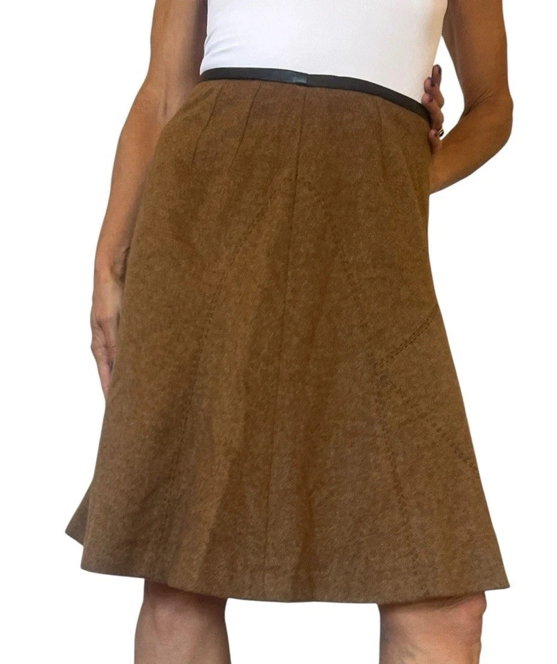 FALDA DE CACHEMIR LAFAYETTE 148 NEW YORK LORO PIANA ALINE MARRÓN CUERO RIBETE MINI 6 Foto 4 de 4