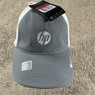 HP Hat Cap Fitted Mens L/XL Gray White Mesh Trucker Nike Golf Adult Unisex