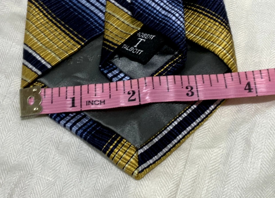 Gravata masculina vintage listrada azul e dourada Robert Talbots m.in.EUA - Imagem 3 de 4