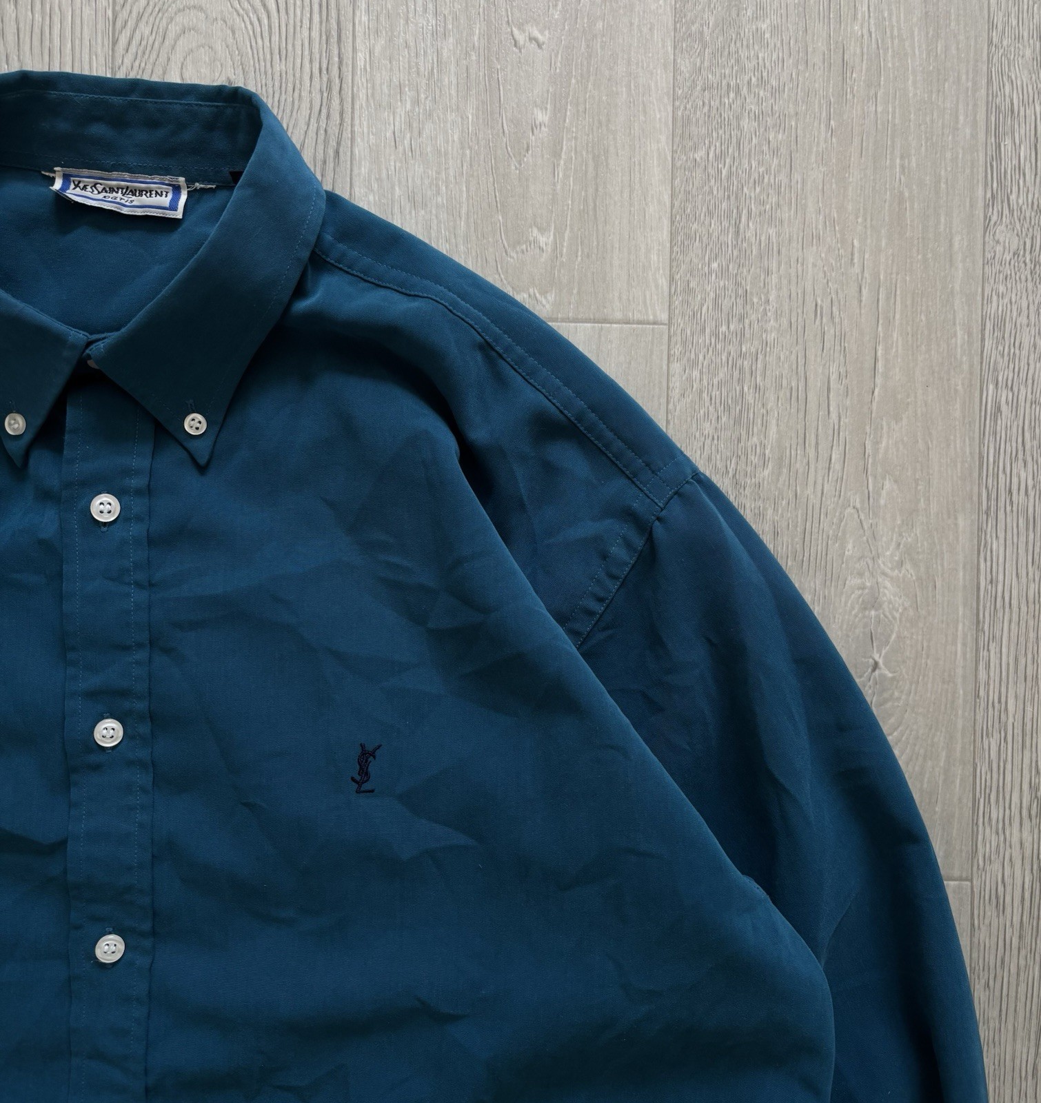 Camicia aderente vintage anni 70 Yves Saint Laurent smeraldo uomo taglia L