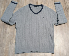 Nautica Men  s Sweater Size L  100 Cotton V-Neck Pullover  Vertical Braid Knit
