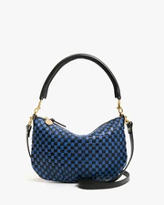 Clare V. Petit Moyen Messenger Handbag in Black/Cobalt Woven Checker, NWT