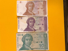 BANKNOTE CROACIA 1991 1-5-100 DINARA FREE SHIPPING