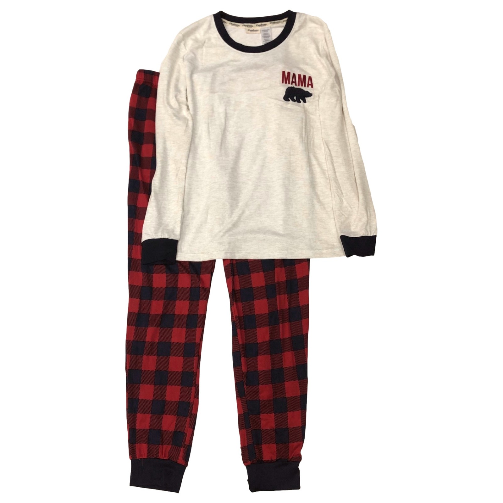 Womens Cozy Red Buffalo Plaid Mama Bear Pajamas Holiday Sleep Set