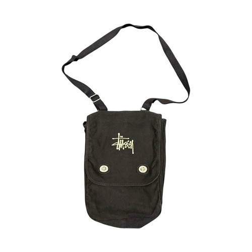 Stussy Canvas Crossbody Shoulder Bag RARE Black 80s 90s Streetwear