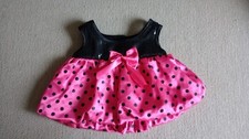 BABW Build a Bear Clothes Pink Bubble Party Formal Dress Black Sequin Polka Dots