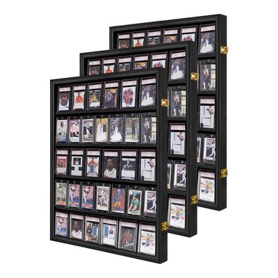 35 Graded Sports Baseball Card Display Case Lockable Wall Mount 3 Pack