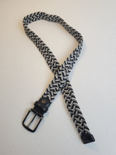 Braided Genuine Leather Belt Black Gray Woven Stretch Adjustable Women's Size 34