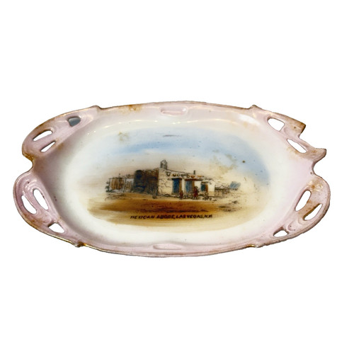 LAS VEGAS , NEW MEXICO NM Souvenir ADOBE Antique Painted China Dish Change Plate