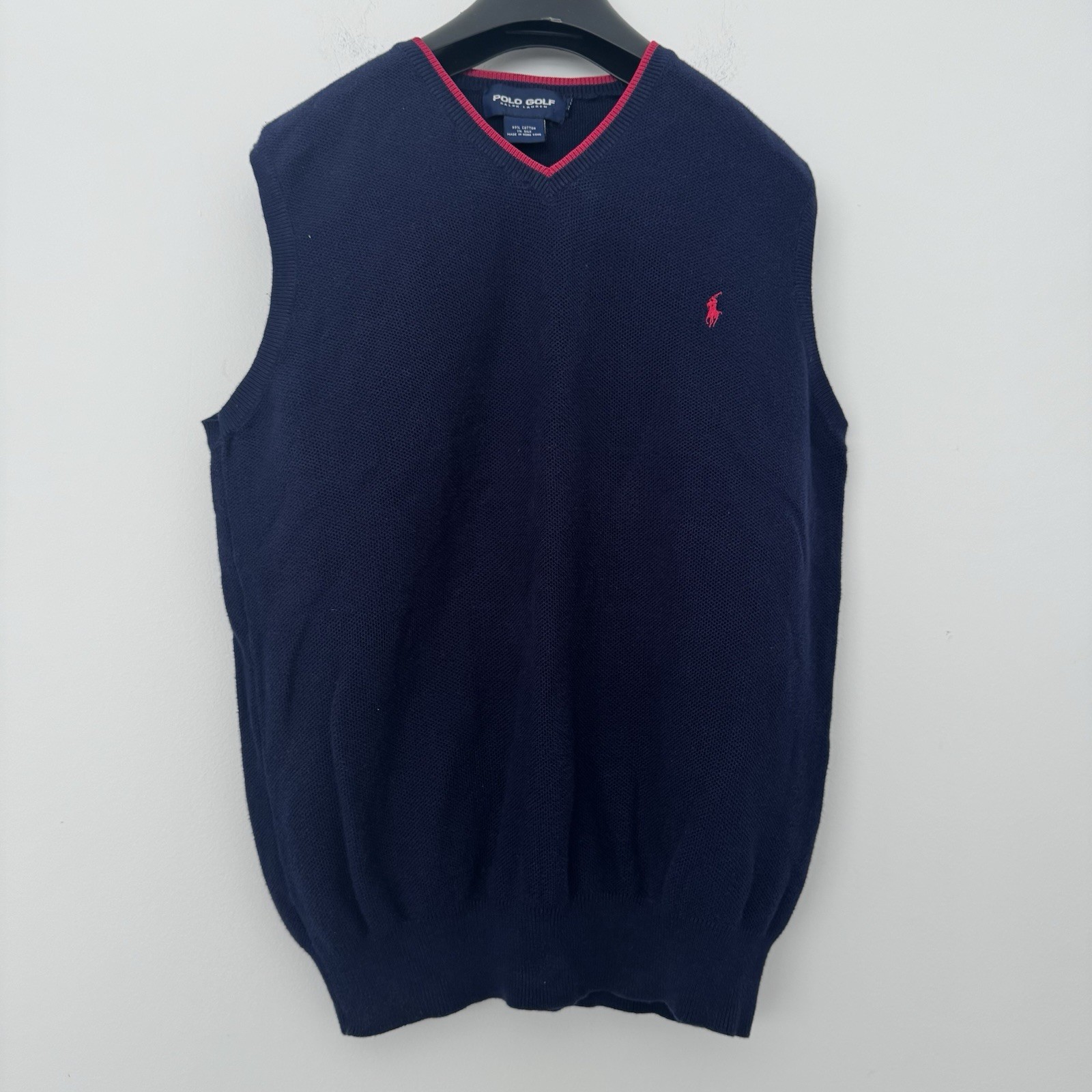 Vtg Polo Ralph Lauren Sweater Vest Men L Blue Pink Pony Silk Cotton Blend Golf