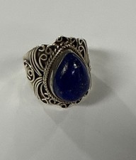 Vintage Sterling Silver  Lapis Lazuli Ring Size 8 Ornate Chunky Statement