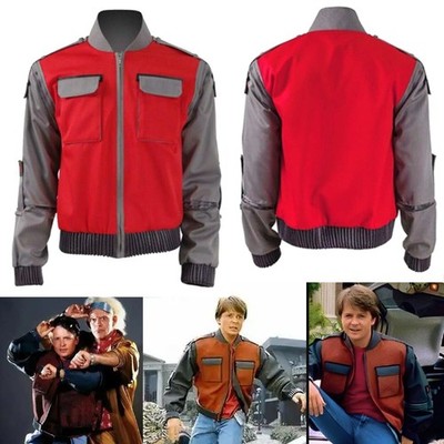 Back to the Future Marty McFly Cosplay Halloween Carnival Jacket Red Coat Unisex