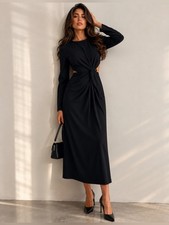 Zara Black Cut-Out Midi Dress | Two-Piece Look | Size M