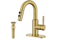 GAGALIFE Single Handle High Arc Bathroom Sink Faucet with Pull Out Sprayer Gold