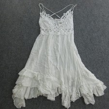 Free People Slip Womens Large White Crinkle Lace Trim Ruffle Hem Boho Nightie