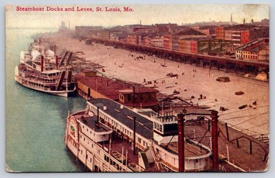 Antique Missouri Postcard ST. LOUIS Steamboat Docks Levee 1910s
