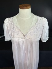 Vintage Vanity Fair Pink Nylon Nightgown Smocked Embroidered Lace Granny US