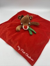 2014 Rudolph My First Christmas Red Plush/Satin Reindeer Rattle Lovey Blanket