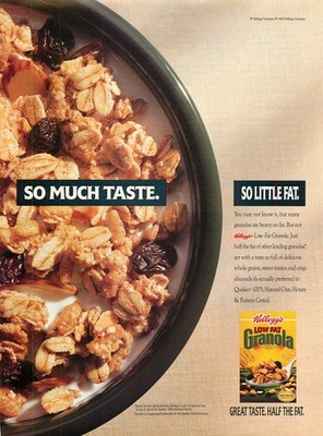 Magazine Print Ad KELLOGG'S 1992 Low Fat Granola Raisins Almonds & Oats Cereal