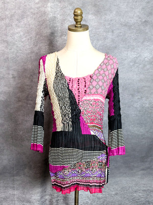 Y2K Alberto Makali Crinkle Crush Patchwork Blouse M Whimsigoth Sequin Tunic