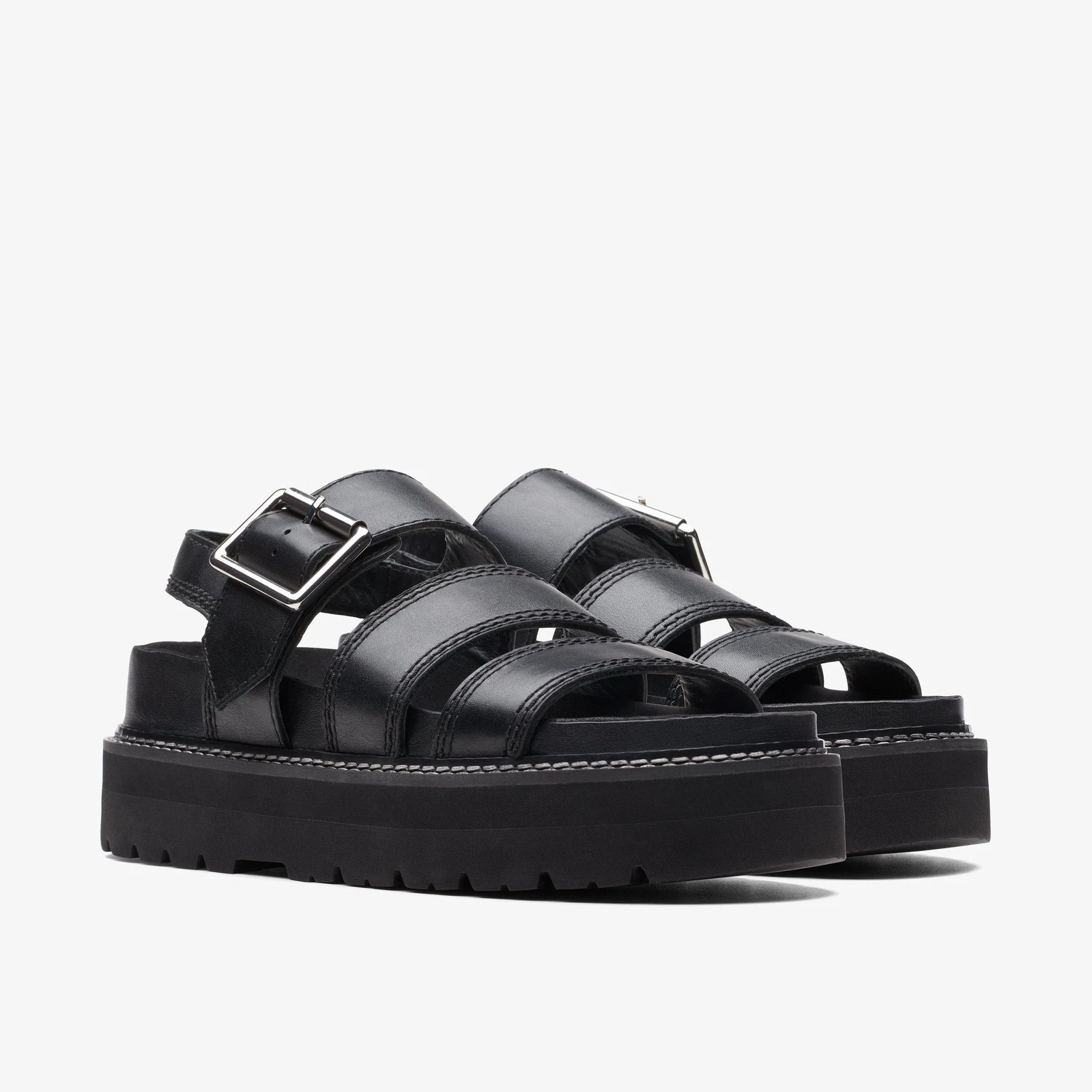Clarks Ladies ORIANNA OVER Black Leather Sandals