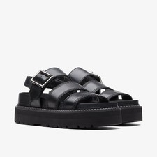 Clarks Ladies ORIANNA OVER Black Leather Sandals