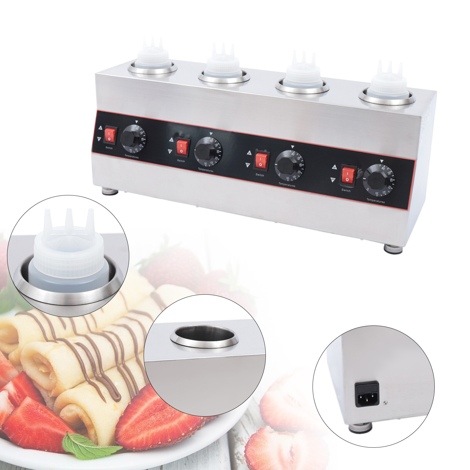 2600ML Commercial Electric Sauce Bottle Warmer Dispenser With 4 Squeeze Bottles