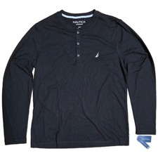 Nautica Men's Sleepwear Long Sleeve Black Henley Shirt Size S
