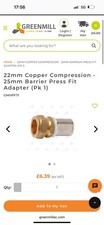 22mm Copper Compression - 25mm Barrier Press Fit Adapter GMHPF71 ( 8 x job lot)