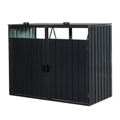 Black Garbage Bin Shed 5.2 Ft. W X 2.6 Ft. D Metal Shed with Double Door for Gar
