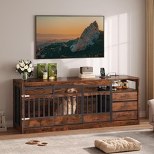 68.9" Large Dog Crate Furniture with 3 Storage Drawers Farmhouse Dog Kennel T...