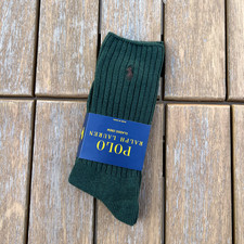 Polo Ralph Lauren Men hunter green brown pony cotton blend crew socks size 10-13