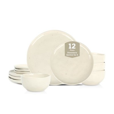 Stone Lain Mirella 12-Piece Stoneware Dinnerware Set, Service for 4   Cream