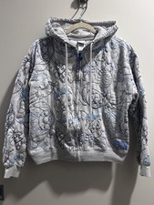 Disney Lilo and Stitch Girls Hoodie Girls Size Large 11-13 Gray Embroidered AOP