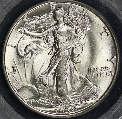 1938 WALKING LIBERTY HALF DOLLAR PCGS MS 65 CRISP FULL STRIKE AND FULL FLASHY