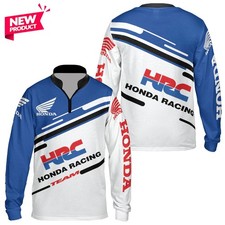  FREE Custom Name - Men's HONDA HRC RACING Logo Zip Long Sleeve Shirt S-5XL