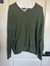 Tommy Hilfiger Cotton Cashmere Green V-neck Pullover Sweater Mens Size M