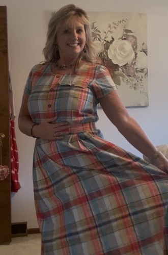 Abito midi vintage Liz Wear Madras a quadri prateria boho taglia 8 - Foto 4 di 4