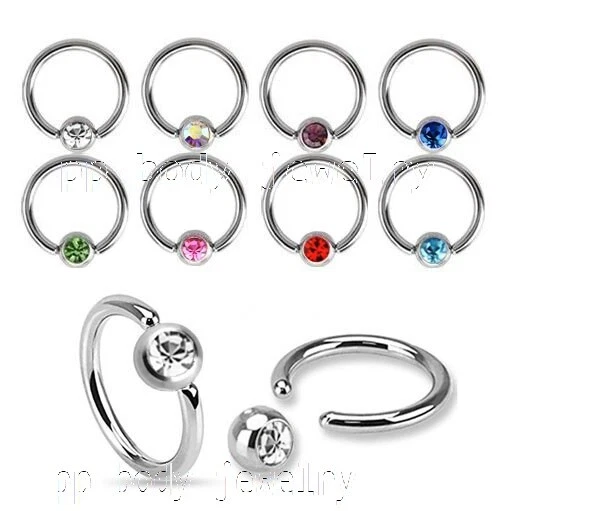 ПАРА стальных драгоценных камней набор в плену бусина кольцо уха хряща лабрет перегородки 20g 18g 16g 14g - Изображение 2 из 3