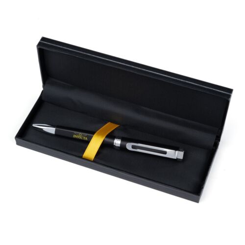 Invicta Twist Type Ballpoint Collectors Pen (IPM436). Black / Chrome with Case. - Afbeelding 1 van 6