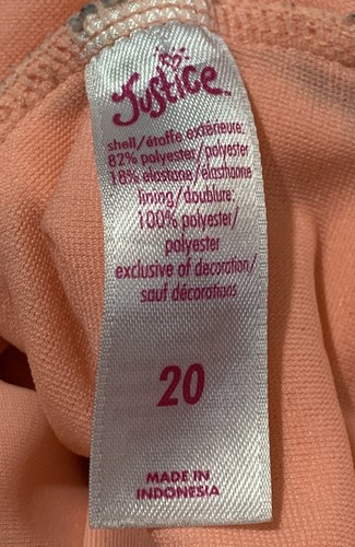 Justice Girls One Piece Swimsuit Sequin Mermaid Metallic Striped Peach Size 20 - Picture 3 of 4