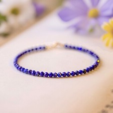 Lapis Lazuli Crystal Gemstone Dainty Bracelet Minimalist 3mm Faceted Beads