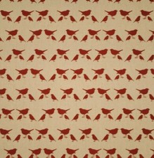 LITTLE BIRDS RED NATURAL LINEN LOOK COTTON MIX POP ART  FABRIC by the metre 