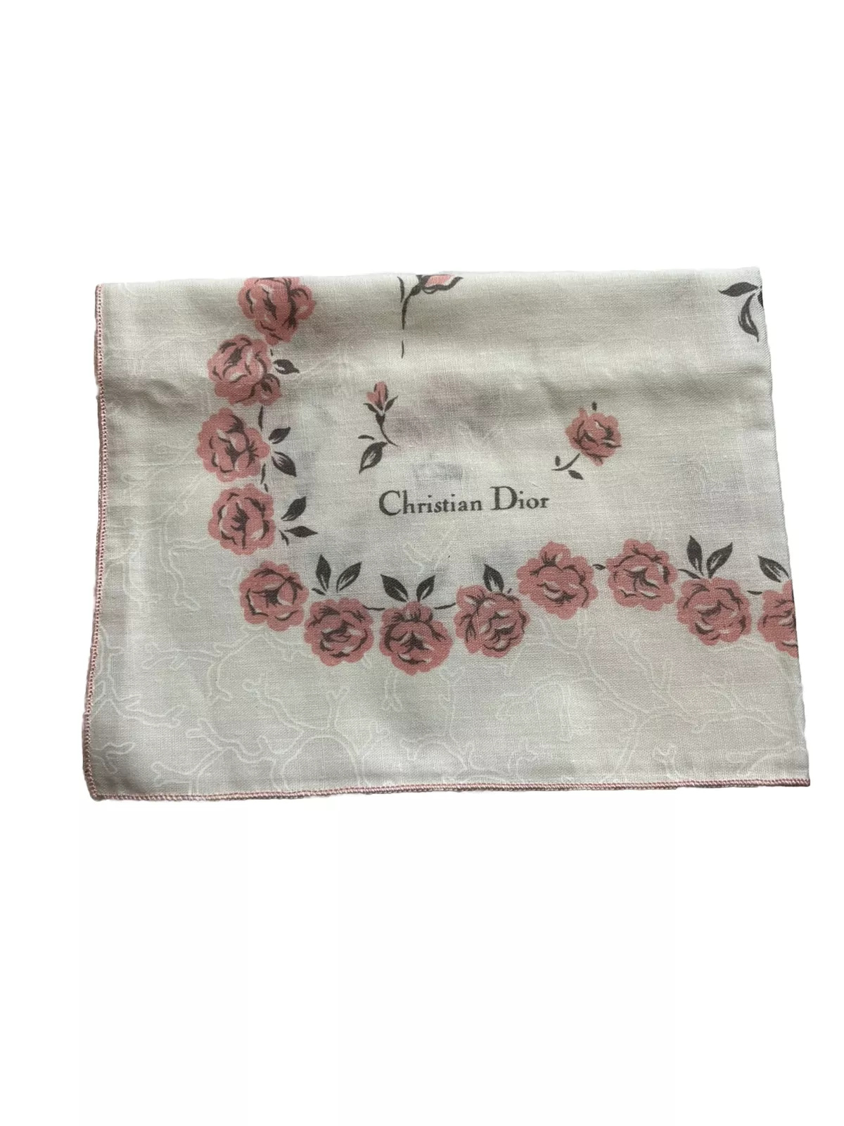 Mouchoir Christian Dior Rose Floral Femme Vintage Taille 15” 11,5”