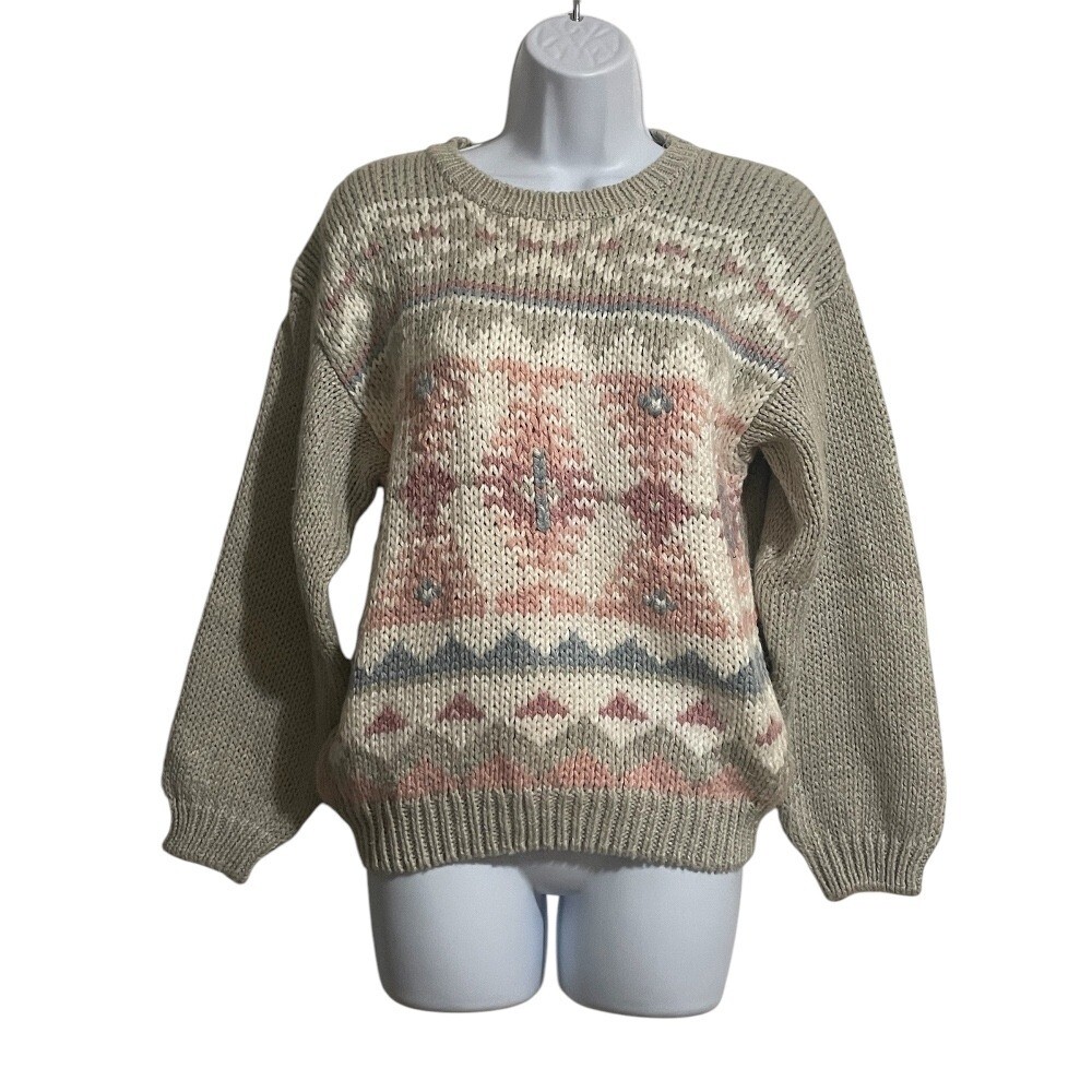 Currants Hand Loomed Sweater Vintage Knit Patterned Pullover Cozy L