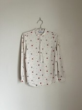 Other Stories Linen Blend Bird Embroidered Popover Blouse in Ivory Size US 2