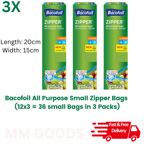 Bacofoil All Purpose Zipper Bags Small Resealable Food Freezer ( Pack of 3)