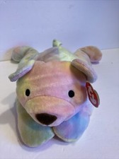 Ty Pillow Pals Sherbet the Tie Dye Bear 1998 Retired Laying Down